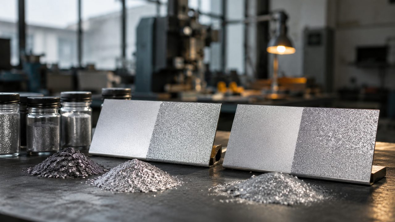 Металлик порошковое покрытие с алюминиевой пудрой, разница bonded и dry-blend